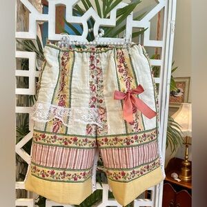 Quilted cottagecore Floral High Waist Shorts with Lace and Bow
